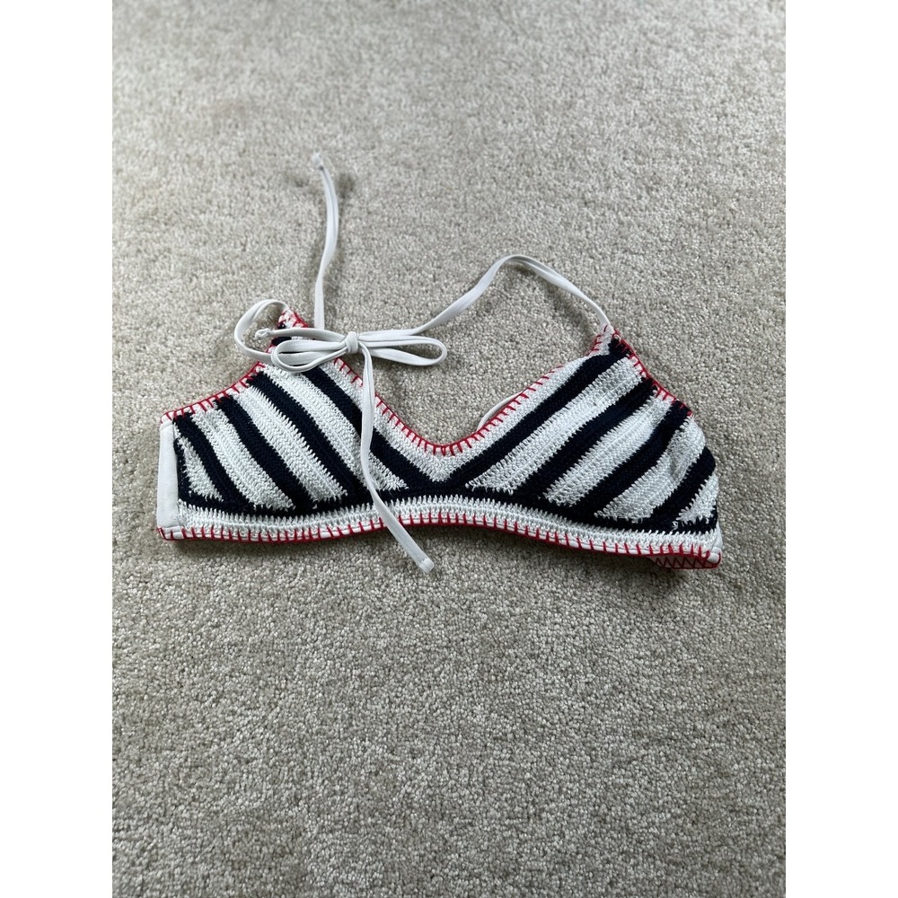 Xhilaration Women's Swimwear Bikini Top Small Navy White Crochet